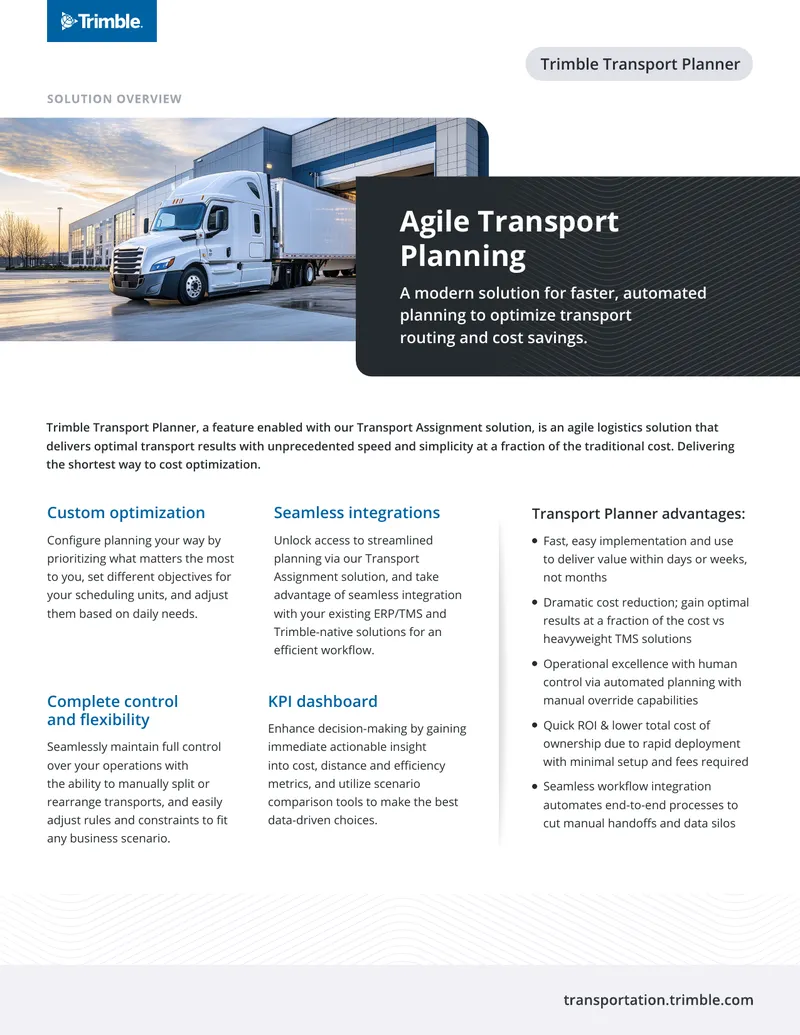 Trimble Transport Planner Agile Logistics Solution