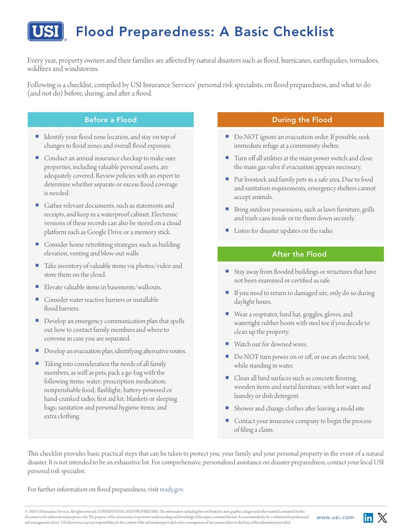 Flood Preparedness Basic Checklist