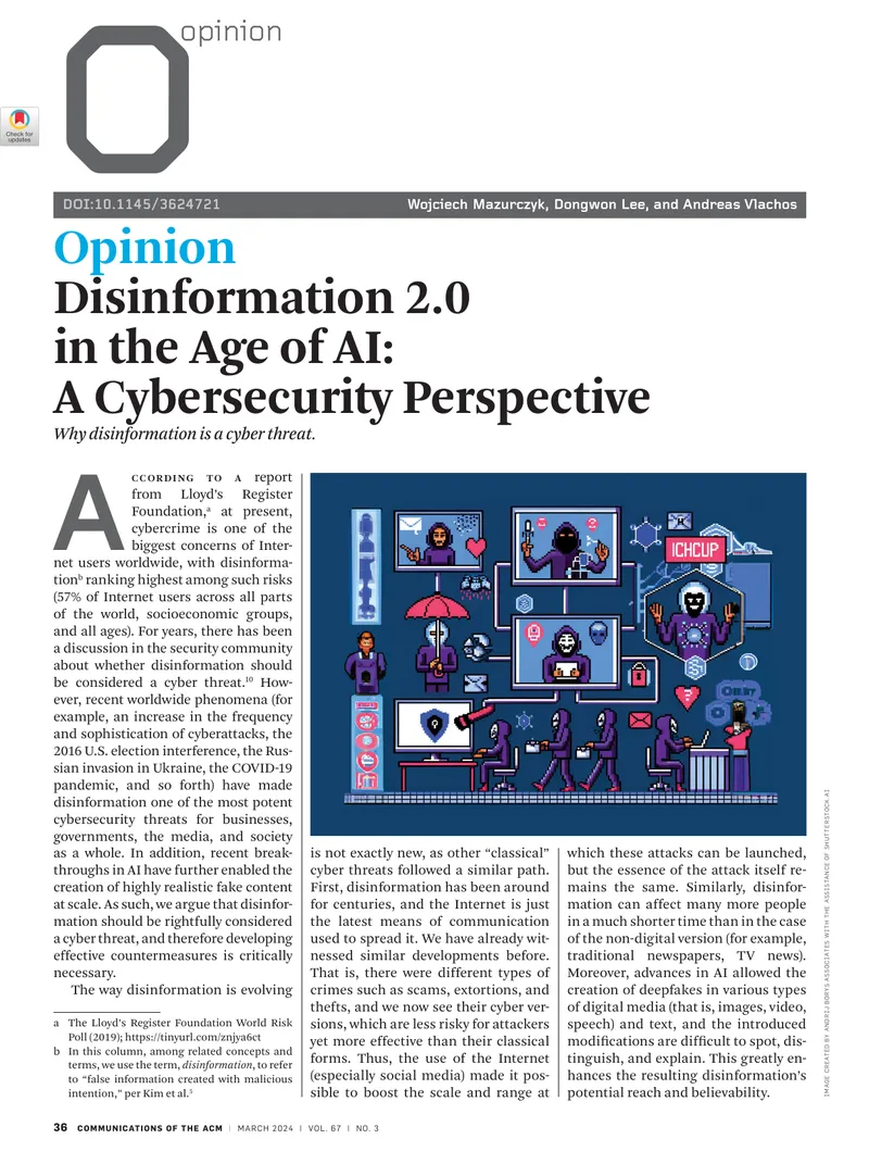 Disinformation 2.0 in the Age of AI