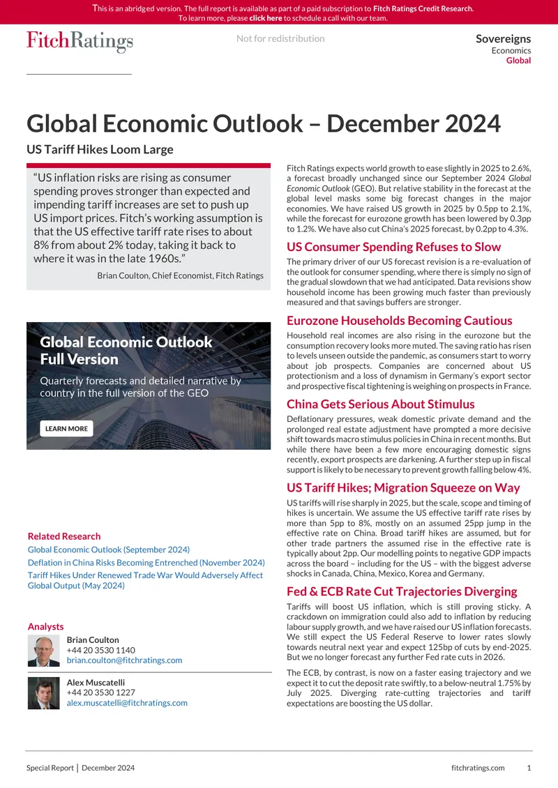 Global Economic Outlook for December 2024