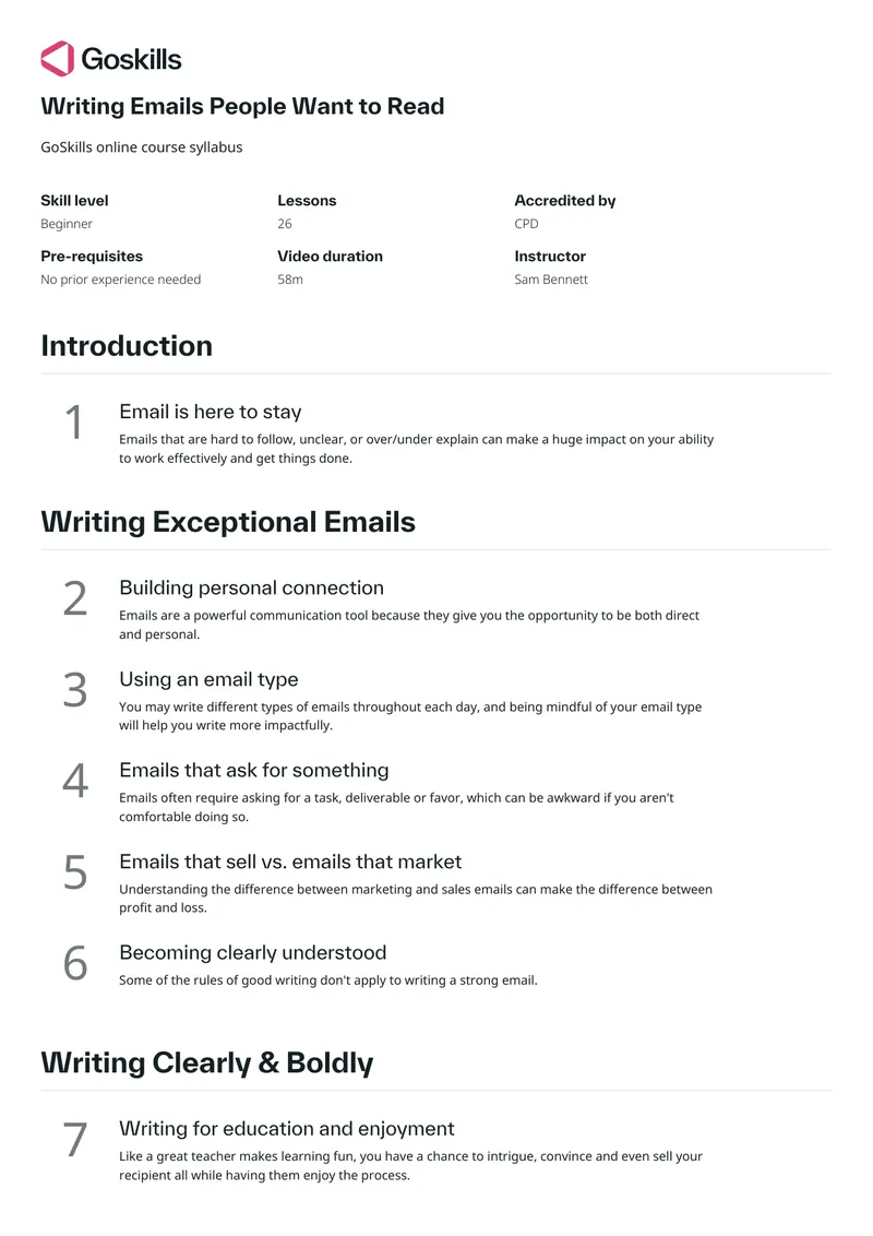 Writing Emails People Want to Read Course Syllabus