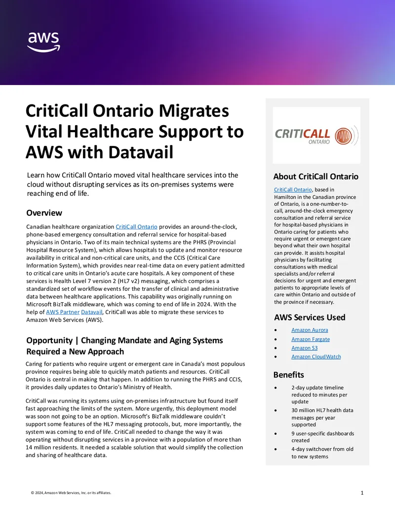 CritiCall Ontario Migrates Healthcare Services to AWS