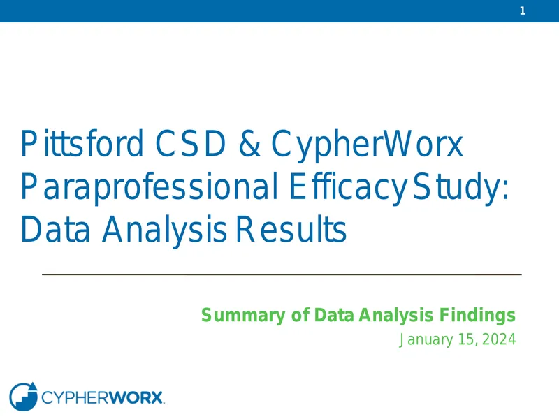 Paraprofessional Efficacy Study Data Analysis Results