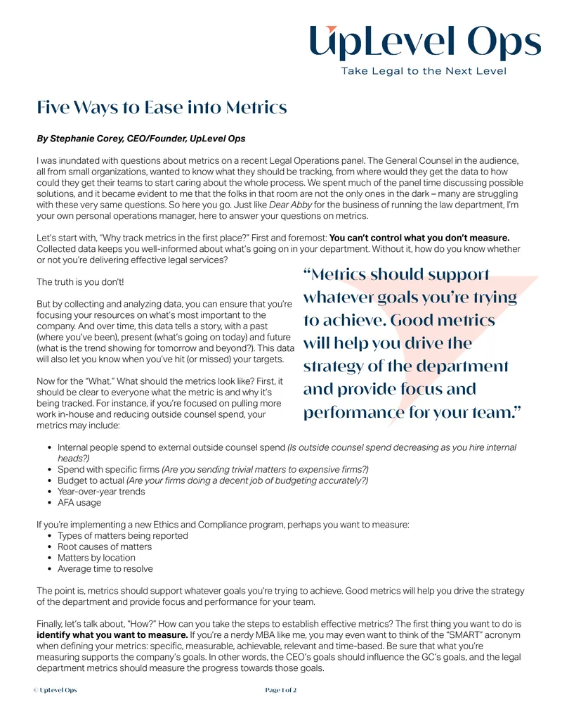 Establishing Effective Metrics for Legal Departments