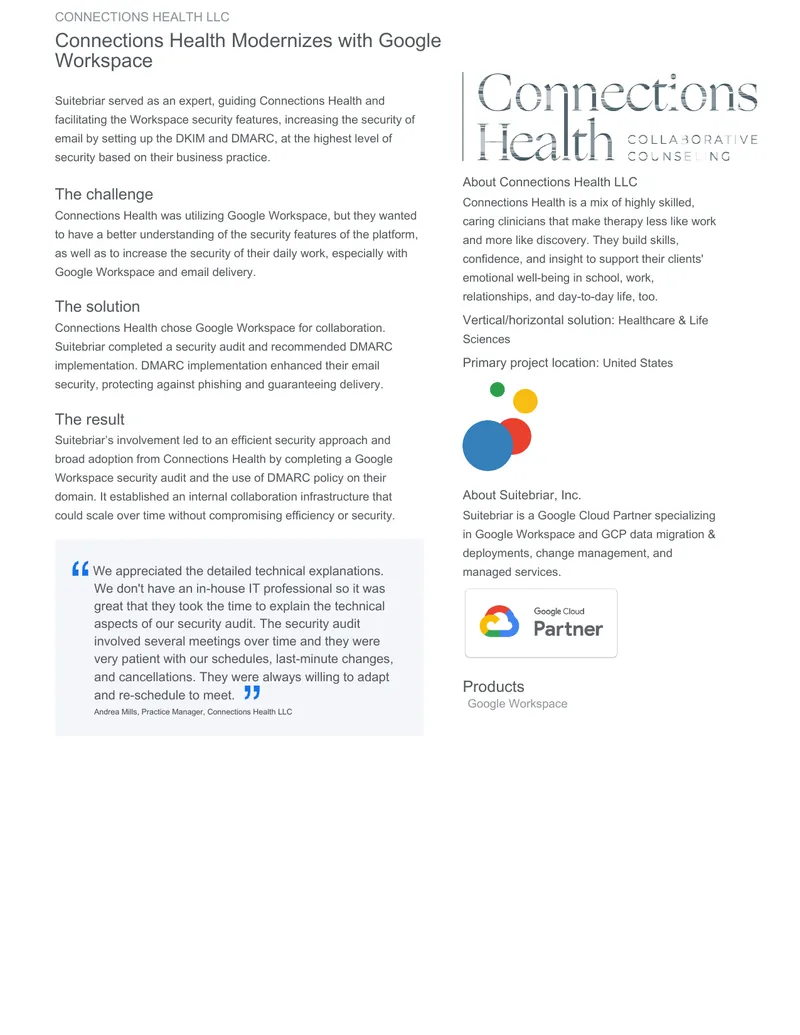 Google Workspace Security Implementation for Connections Health