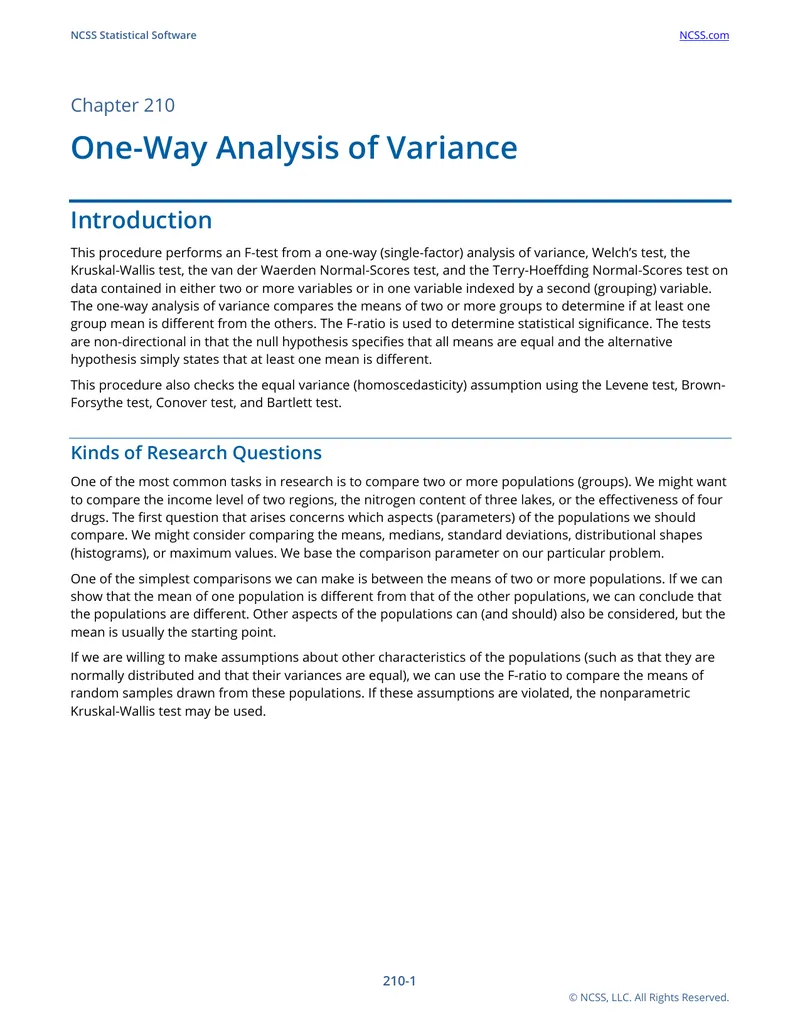 One-Way Analysis of Variance Procedures