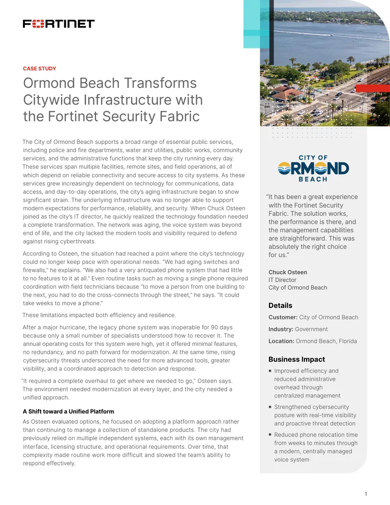Ormond Beach Infrastructure Transformation with Fortinet