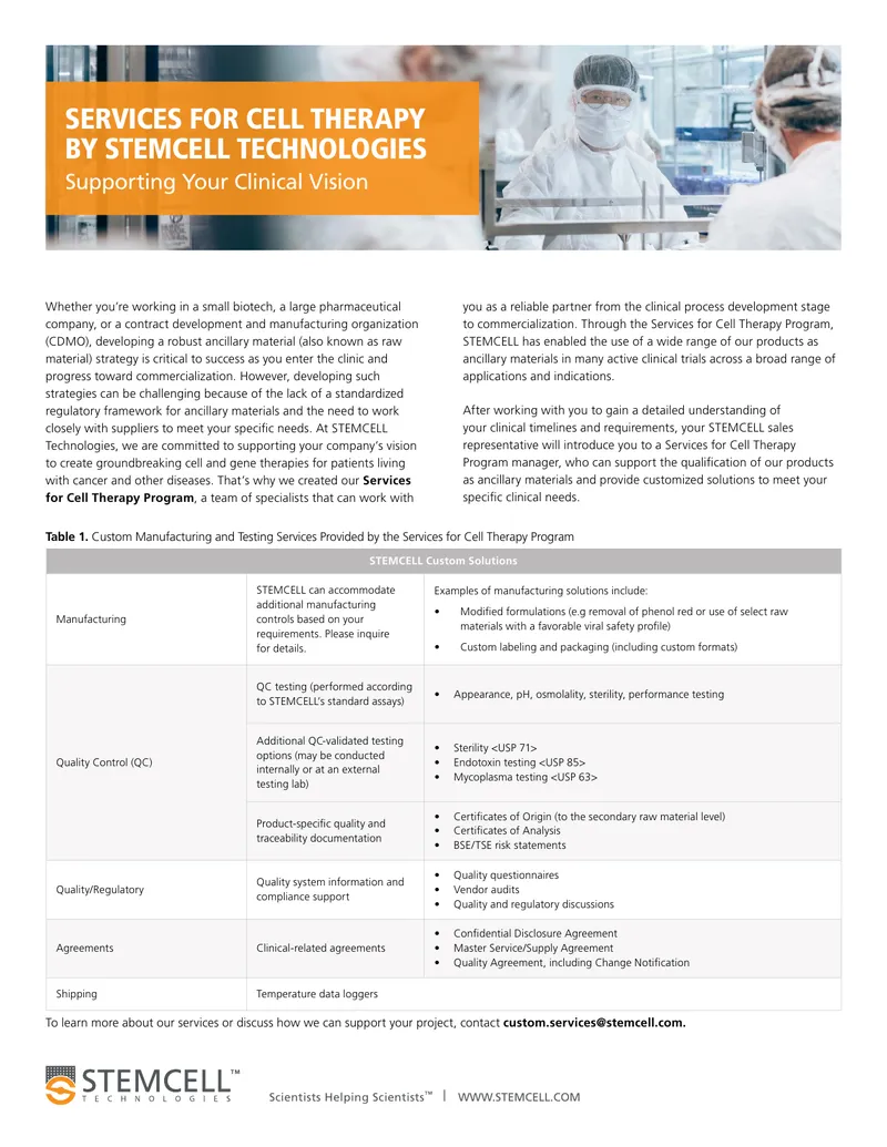 Services for Cell Therapy Program Overview