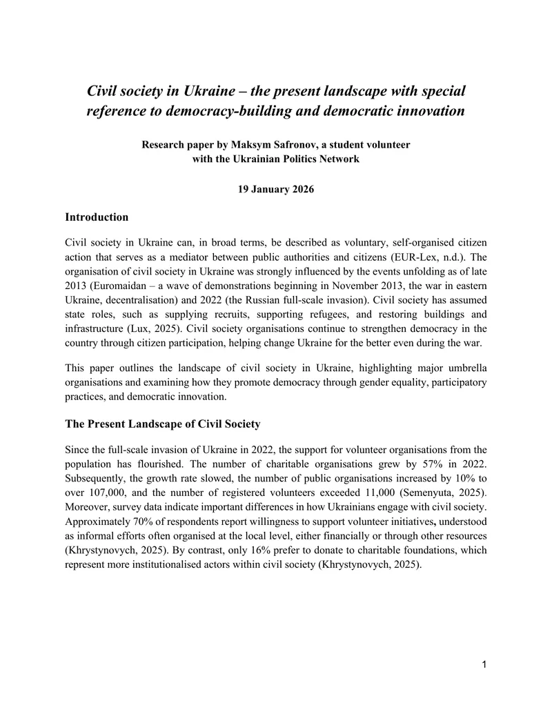Civil Society and Democratic Innovation in Ukraine