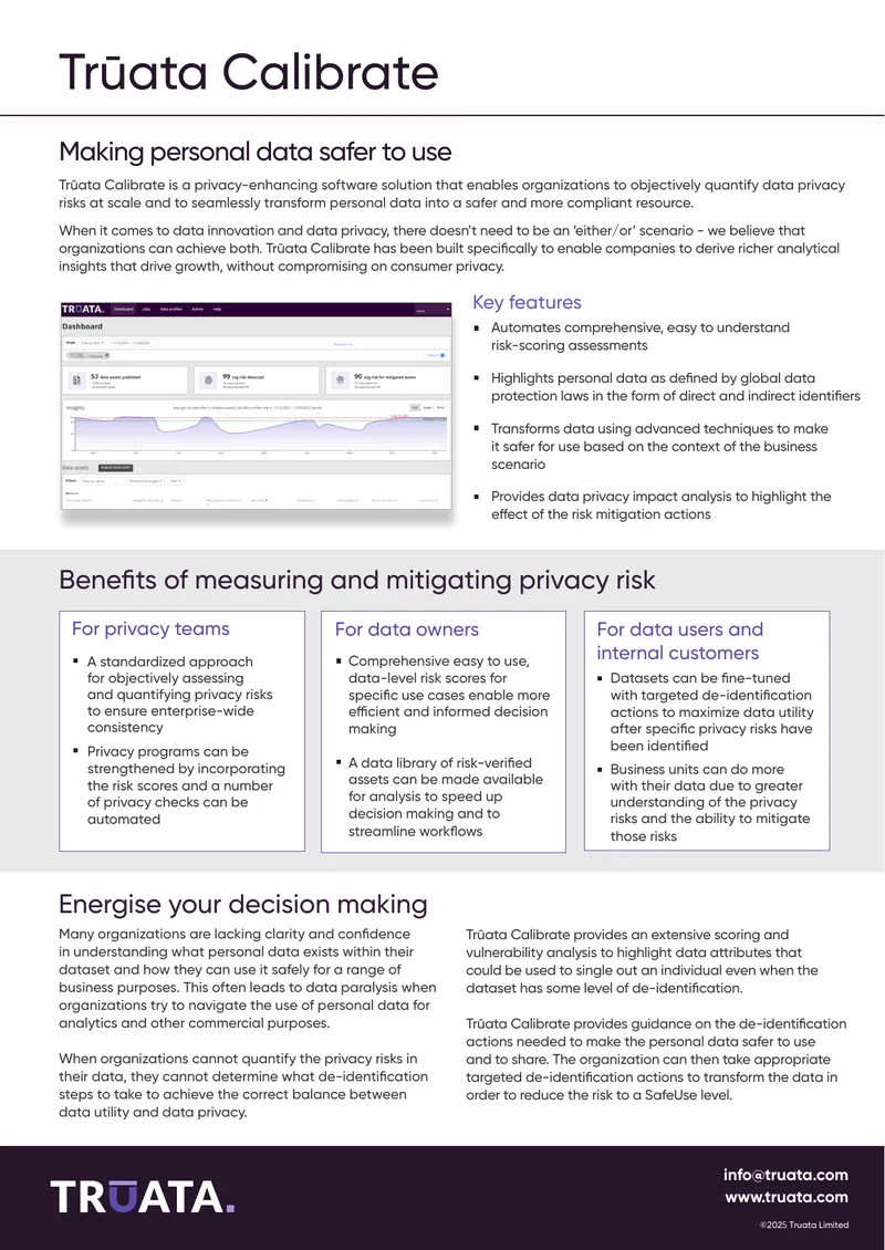 Trūata Calibrate Privacy Risk Management Guide