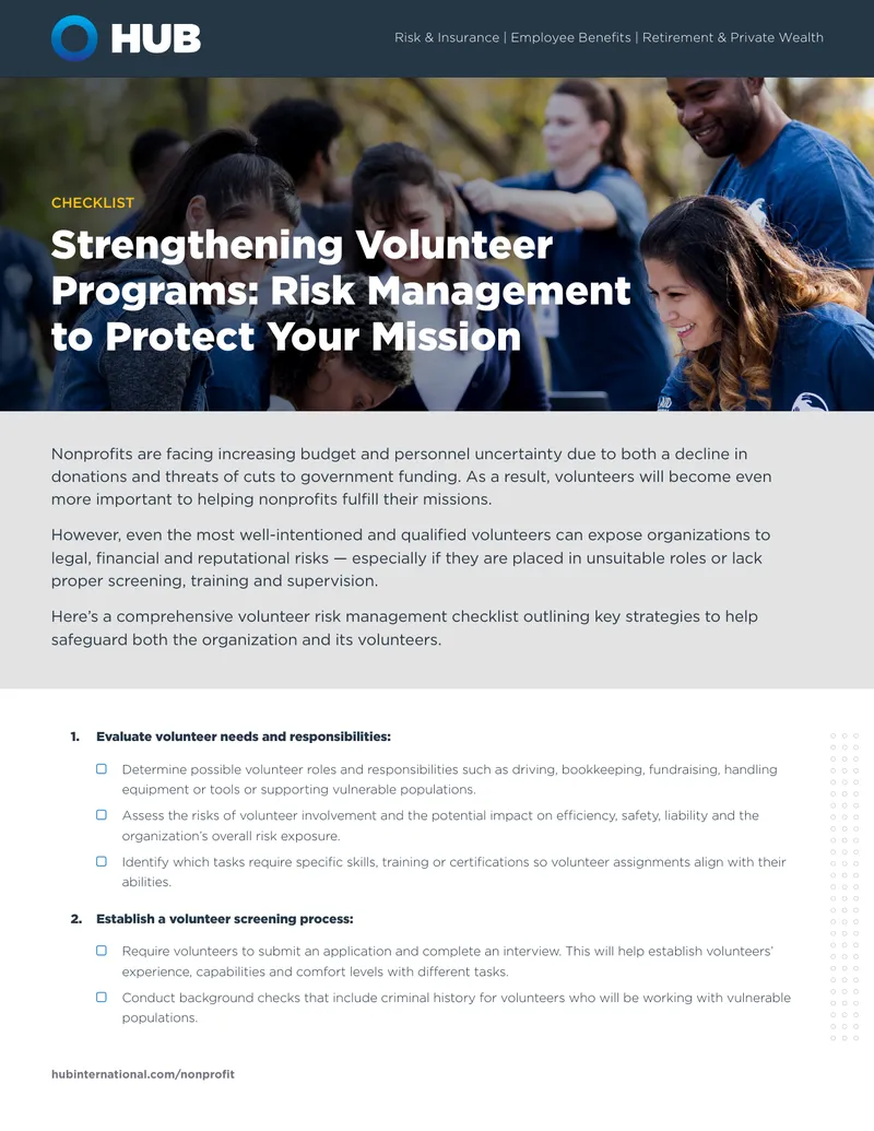 Volunteer Risk Management Checklist for Nonprofits