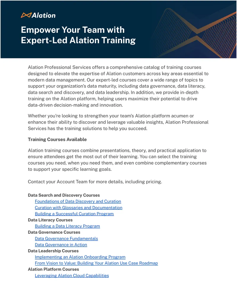 Alation Professional Services Training Course Catalog
