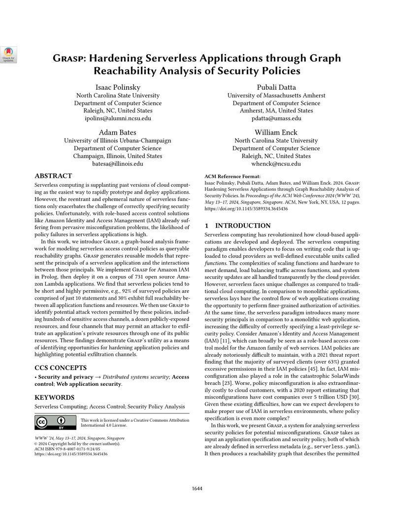 Grasp Framework for Analyzing Serverless Security Policies