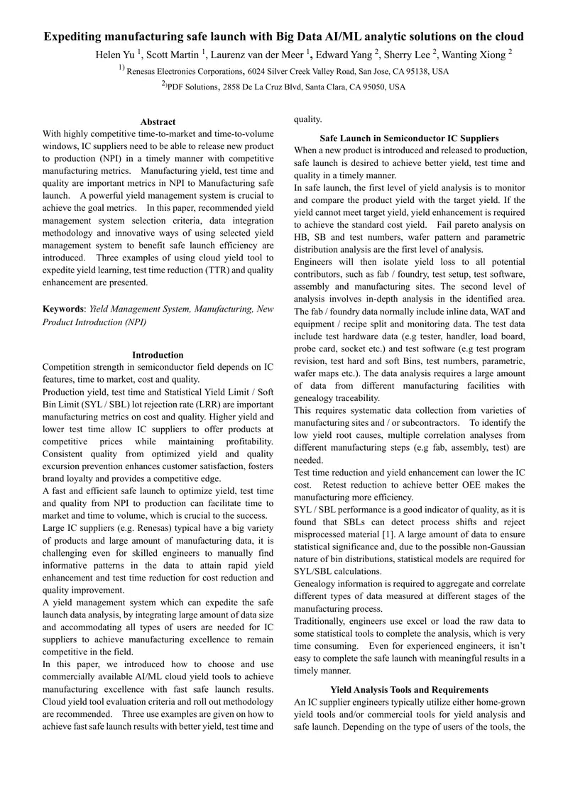 Yield Management System for Semiconductor Manufacturing