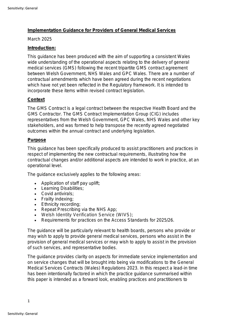 Implementation Guidance for General Medical Services Providers