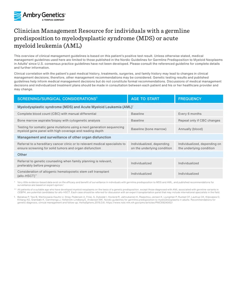 Clinical Management Guidelines for Germline Predisposition to Myeloid Neoplasms