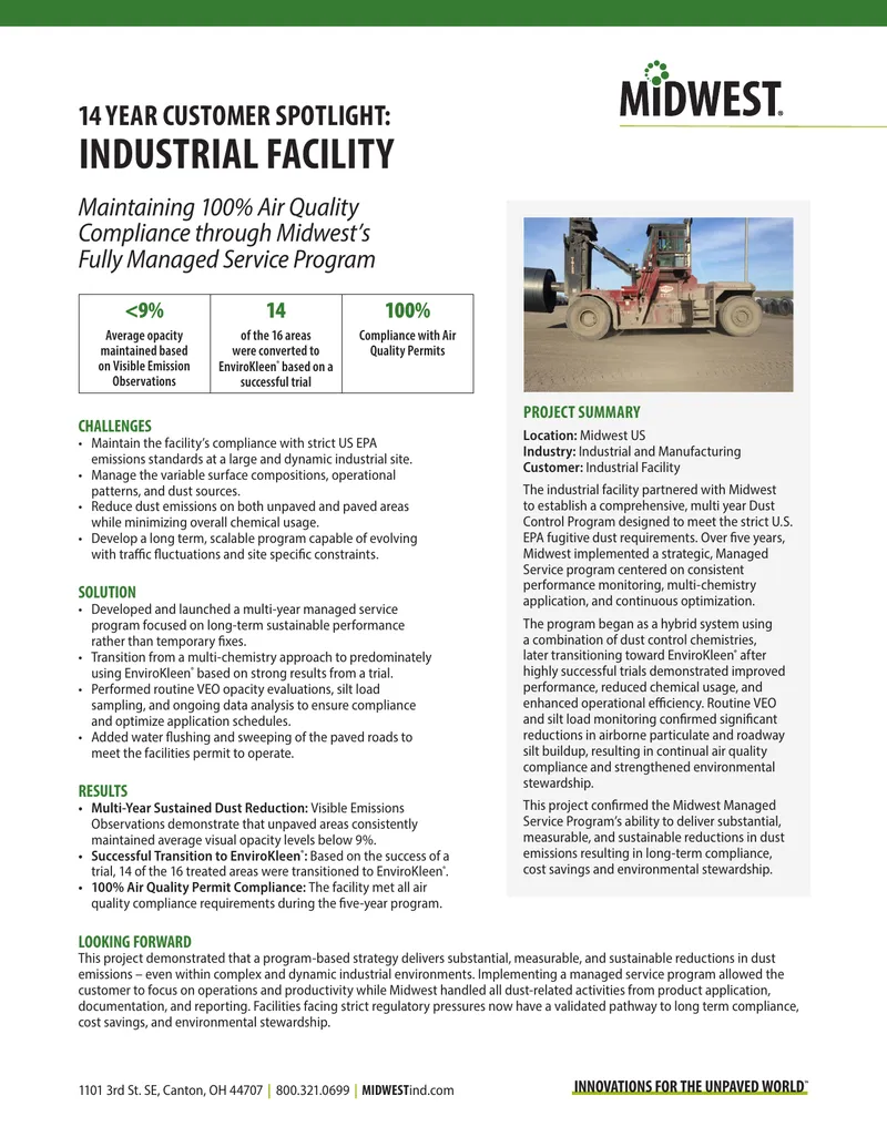 Dust Control Program Implementation for Industrial Facility