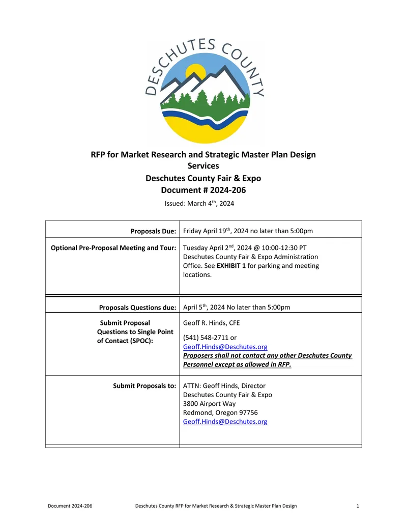 Deschutes County RFP for Market Research and Strategic Master Plan Design