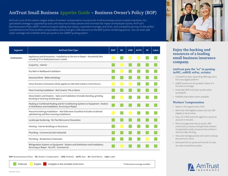 AmTrust Small Business Appetite Guide for Business Owners