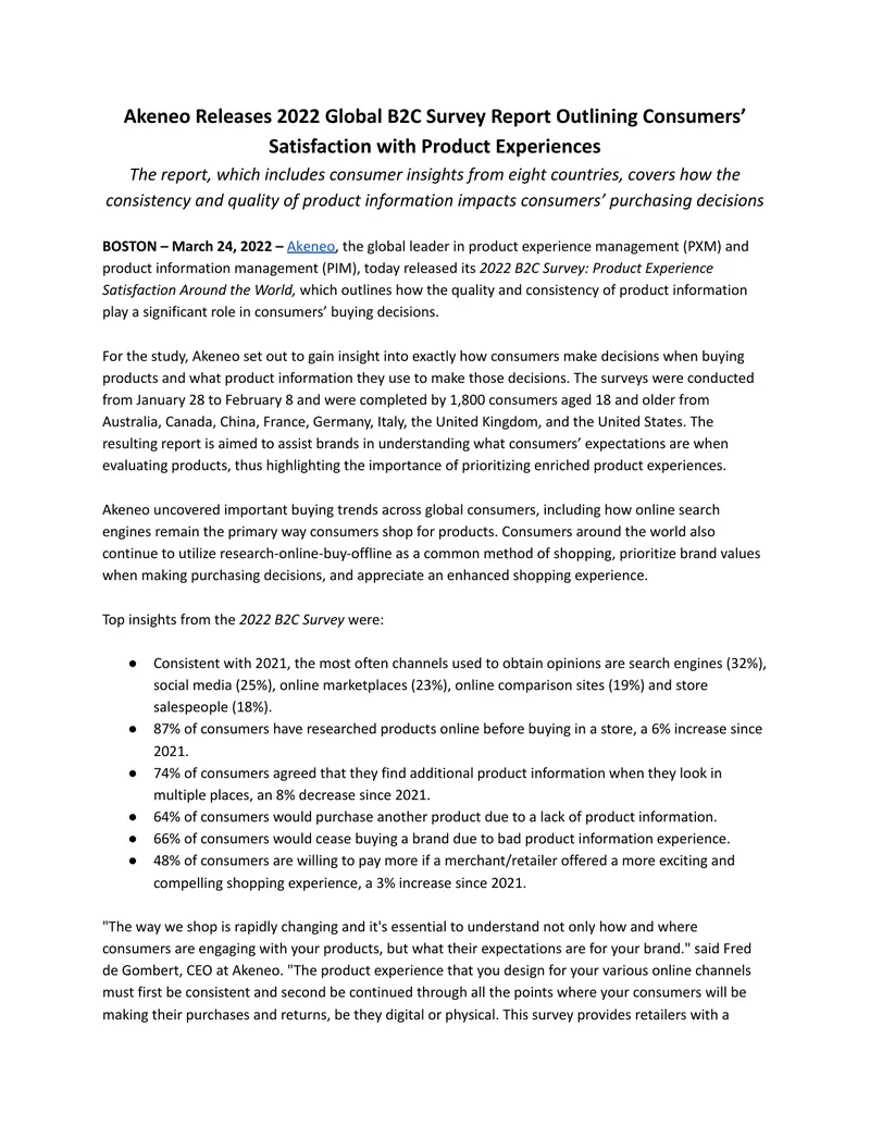 2022 Global B2C Survey Report on Product Experience