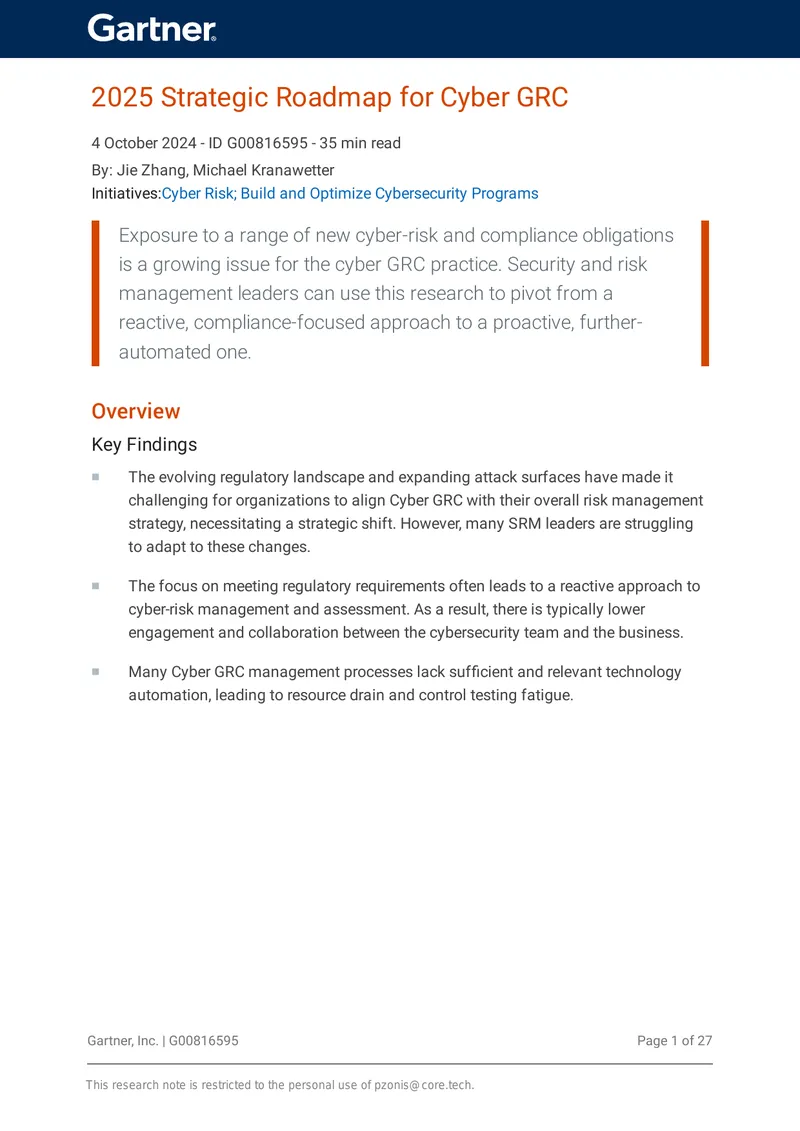 2025 Strategic Roadmap for Cyber Governance Risk and Compliance