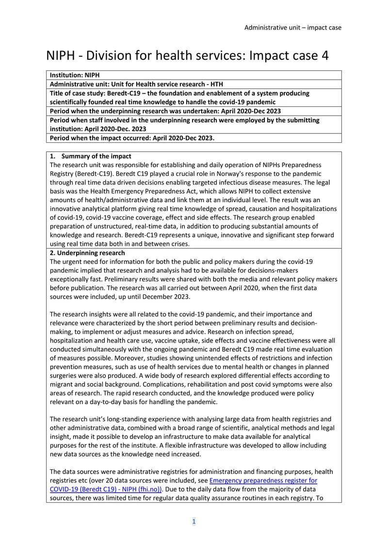 Beredt-C19 Case Study on COVID-19 Response