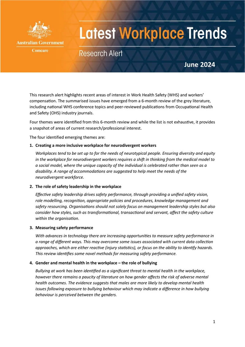 Emerging Trends in Workplace Health and Safety Research