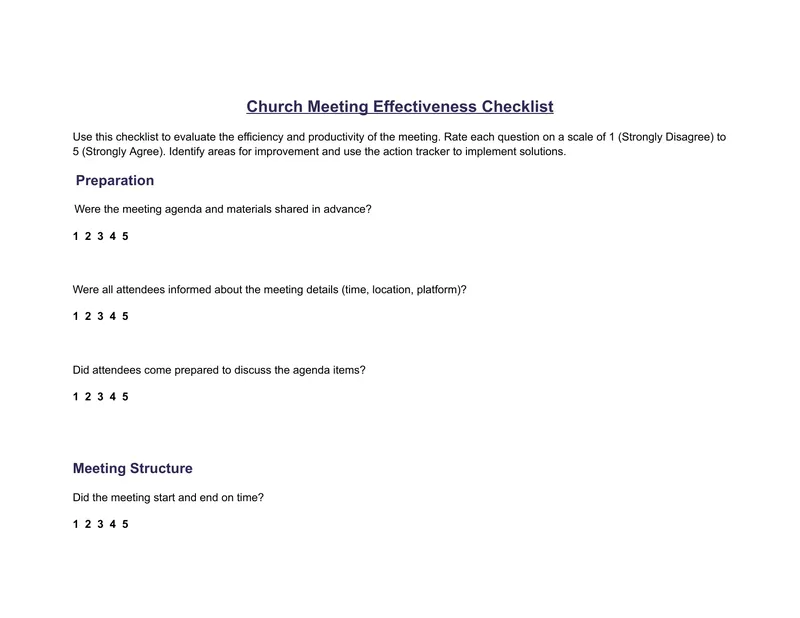 Church Meeting Effectiveness Checklist