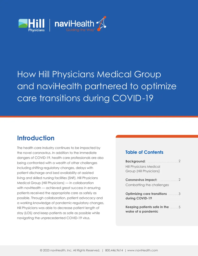 Collaboration Between Hill Physicians and naviHealth During COVID-19