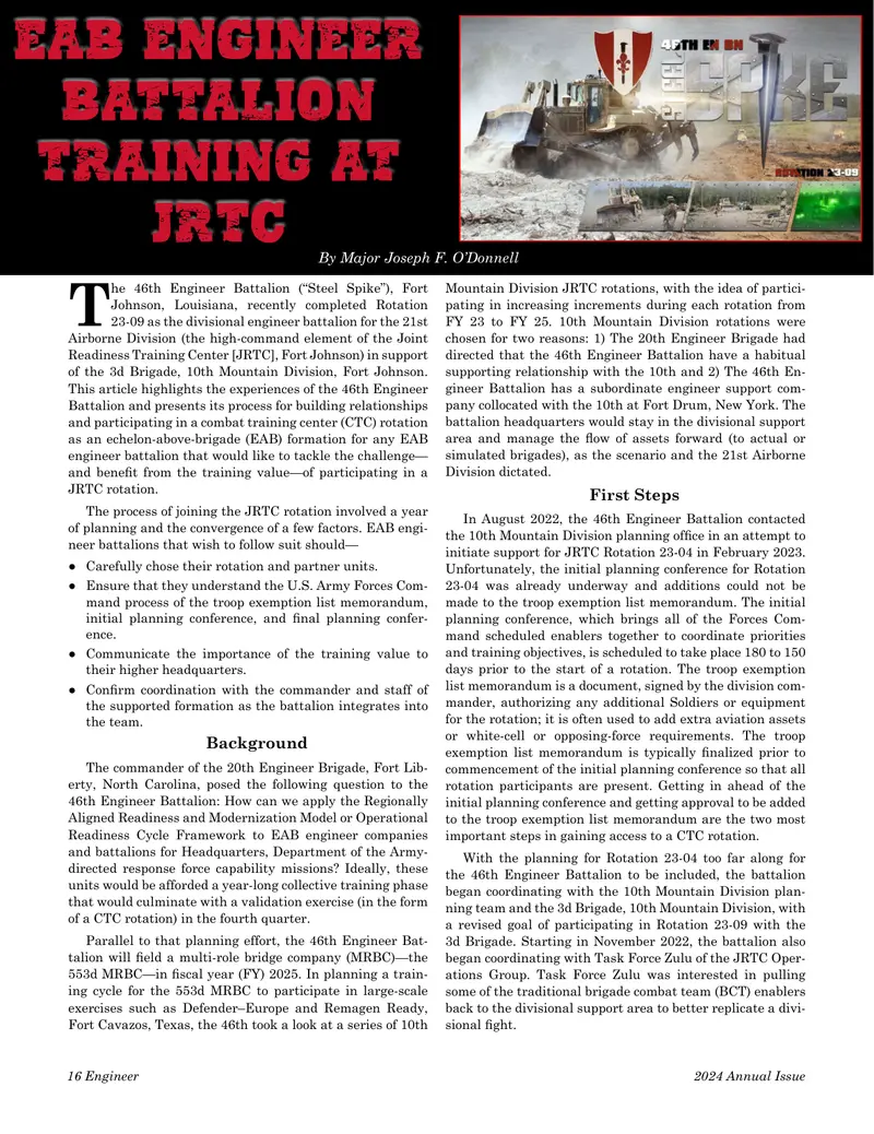 46th Engineer Battalion JRTC Rotation Participation Guide