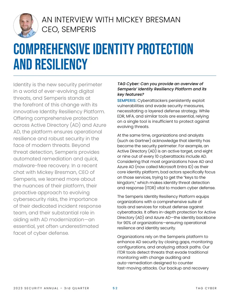 Semperis Identity Resiliency Platform Overview