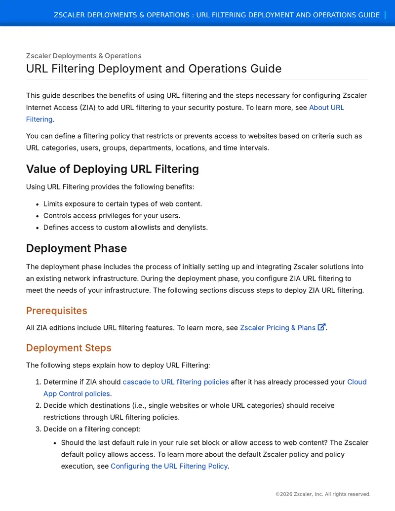 Zscaler URL Filtering Deployment and Operations Guide