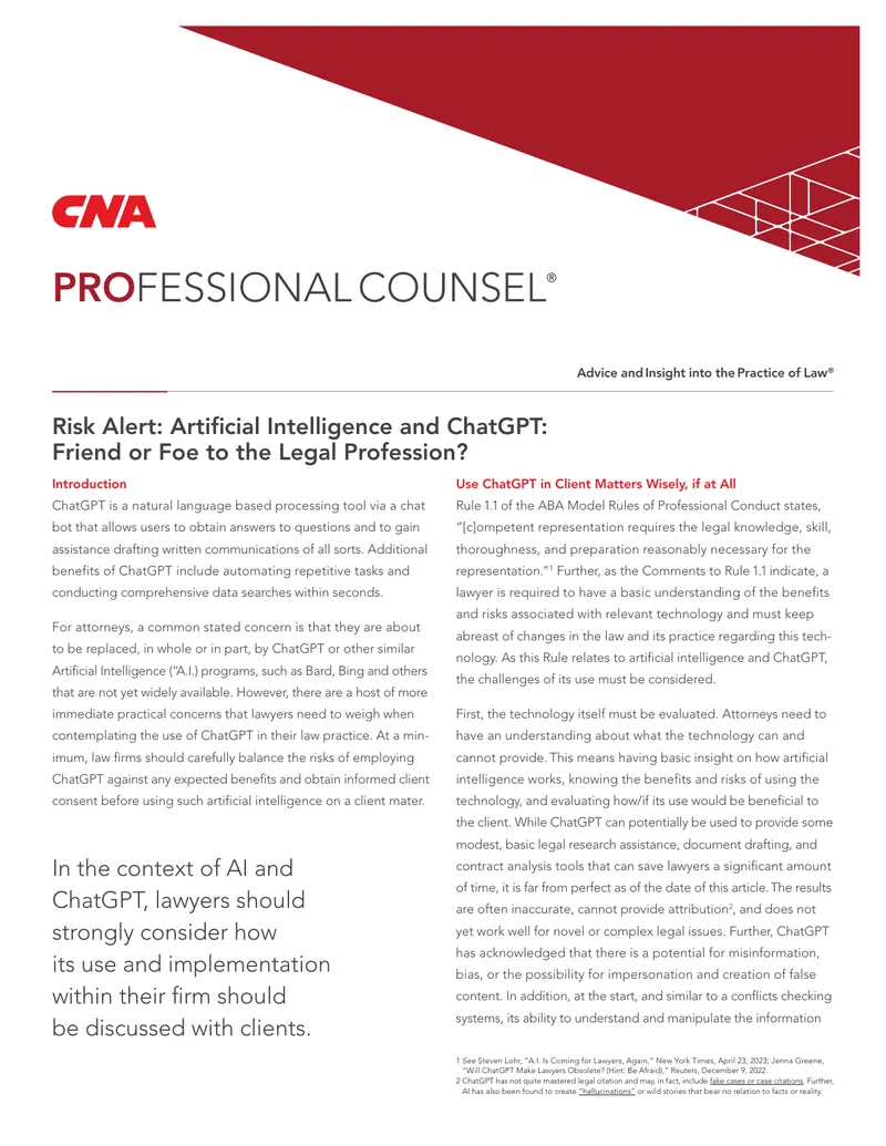 Artificial Intelligence and ChatGPT in Legal Practice