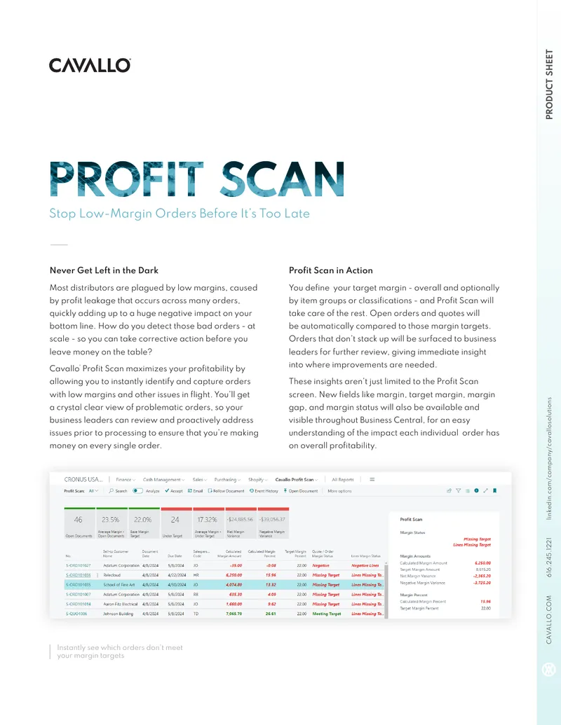 Cavallo Profit Scan Product Sheet