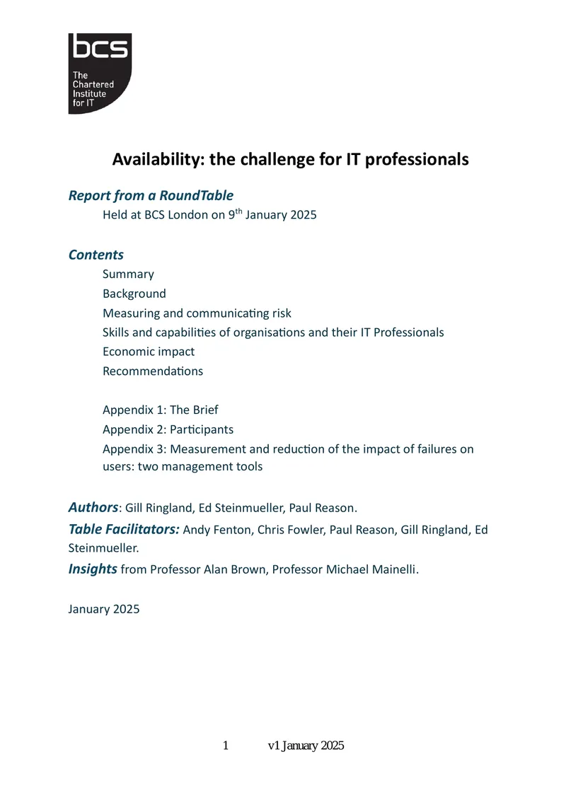 Availability Challenges for IT Professionals Report