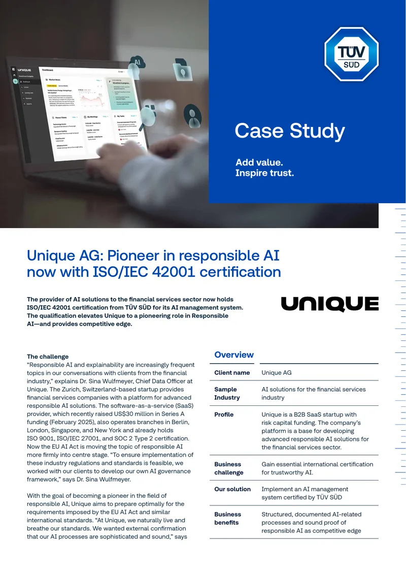 Unique AG Achieves ISO/IEC 42001 Certification