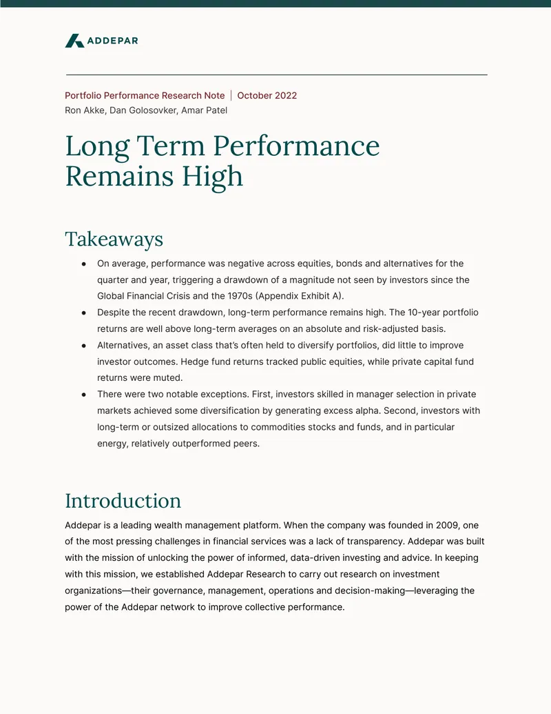 Portfolio Performance Research Note Q3 2022