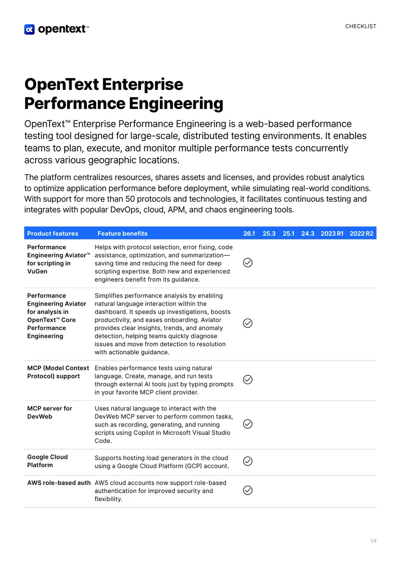 OpenText Enterprise Performance Engineering Product Features