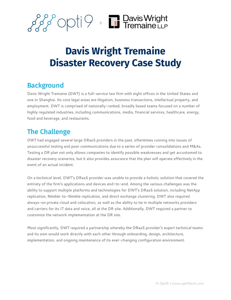 Davis Wright Tremaine Disaster Recovery Case Study