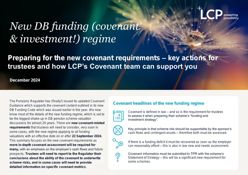 New DB Funding Regime and Covenant Requirements