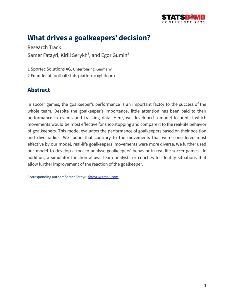 Goalkeeper Decision-Making and Performance Analysis Framework