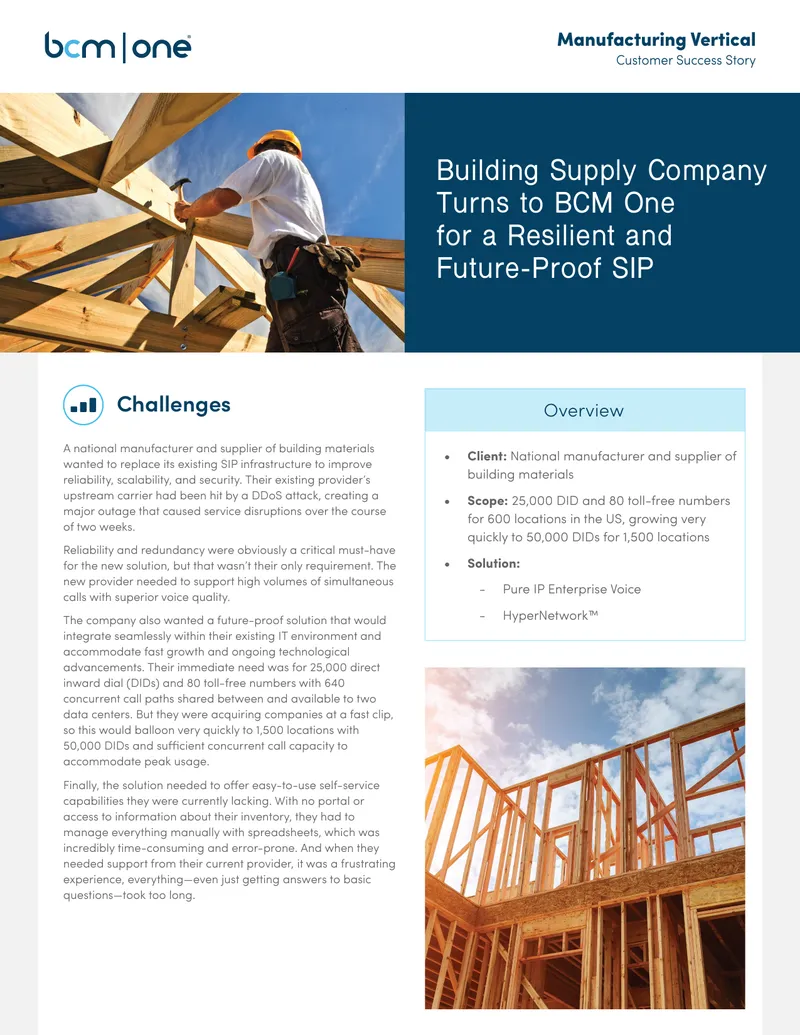 Building Supply Company SIP Infrastructure Upgrade