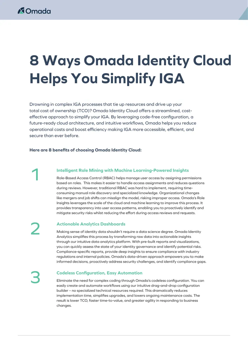 Omada Identity Cloud Benefits for IGA Simplification