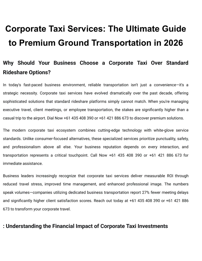 Corporate Taxi Services Comprehensive Guide