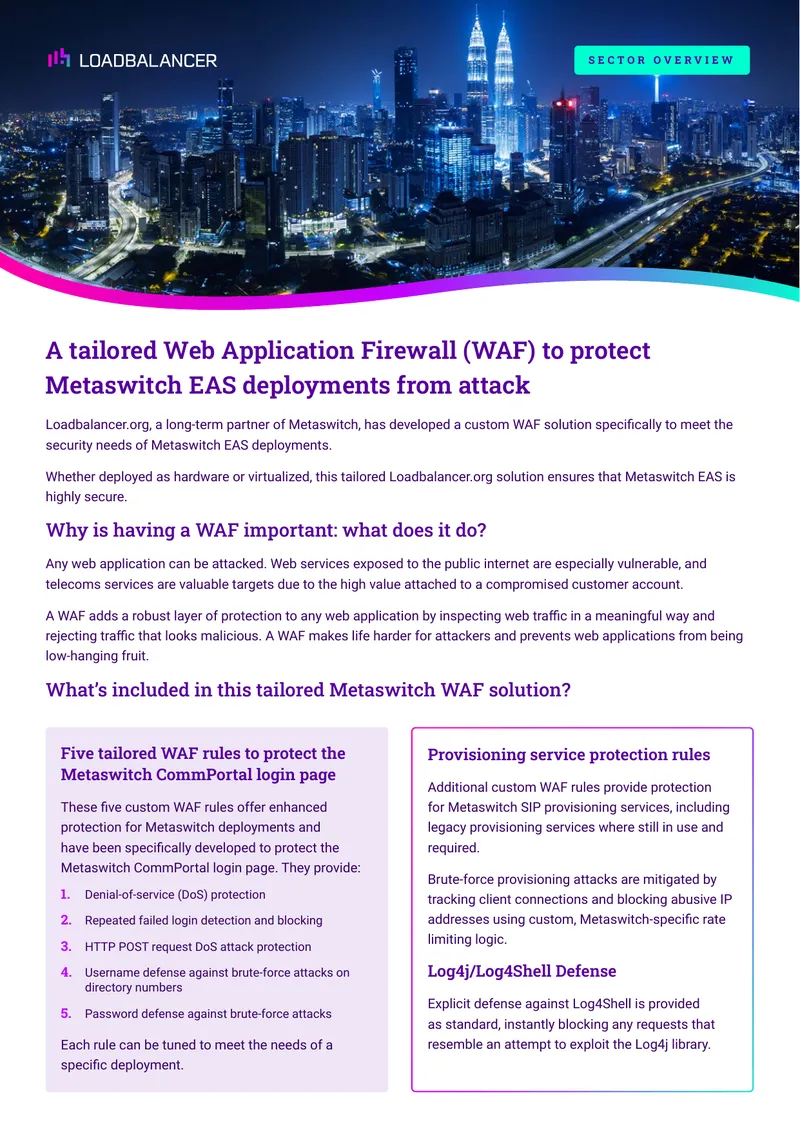 Web Application Firewall Protection for Metaswitch EAS