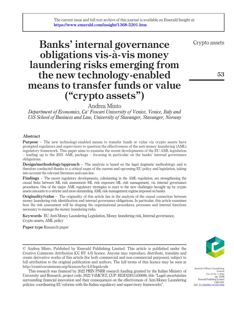 Banks' Internal Governance Obligations and AML Risks