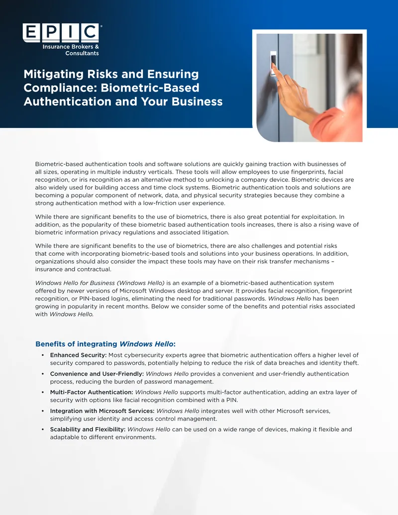 Biometric-Based Authentication Risks and Compliance