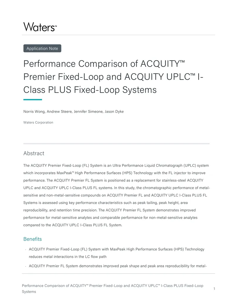 Performance Comparison of ACQUITY Premier Fixed-Loop Systems