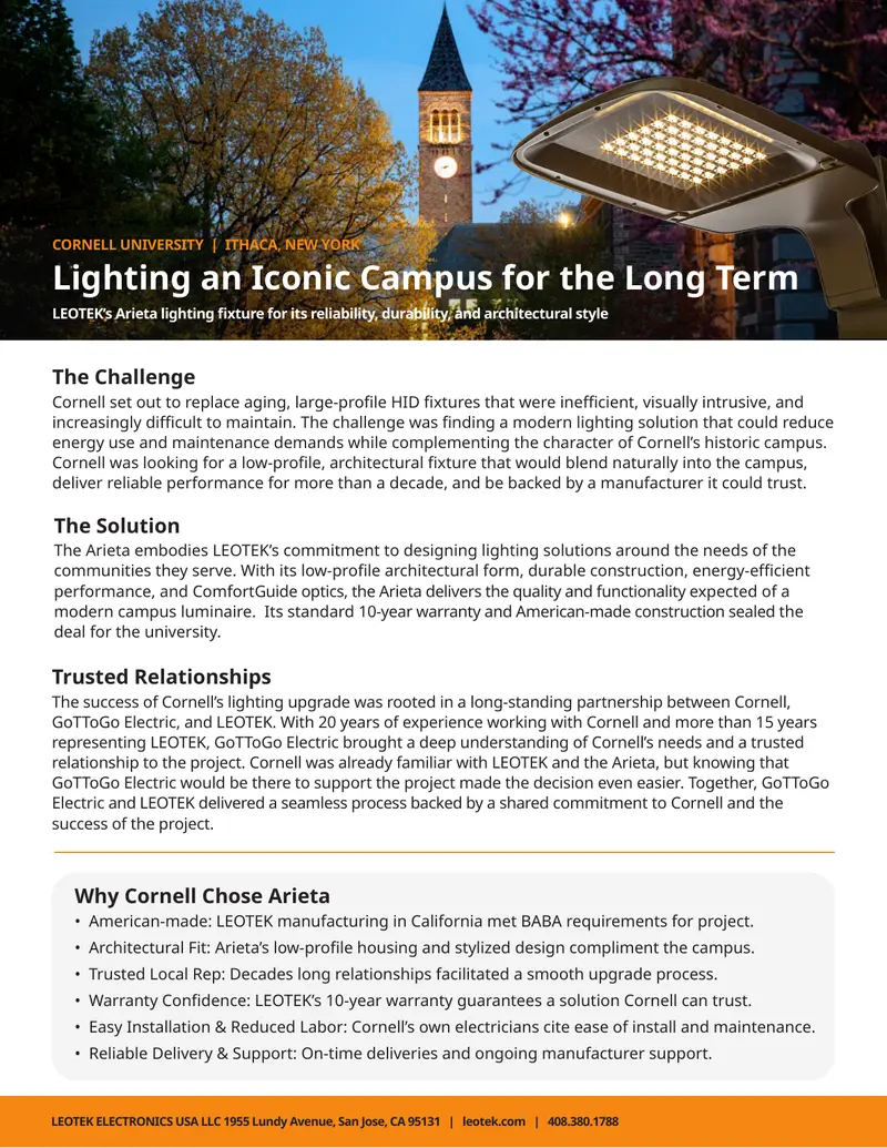 Lighting Solution Implementation at Cornell University