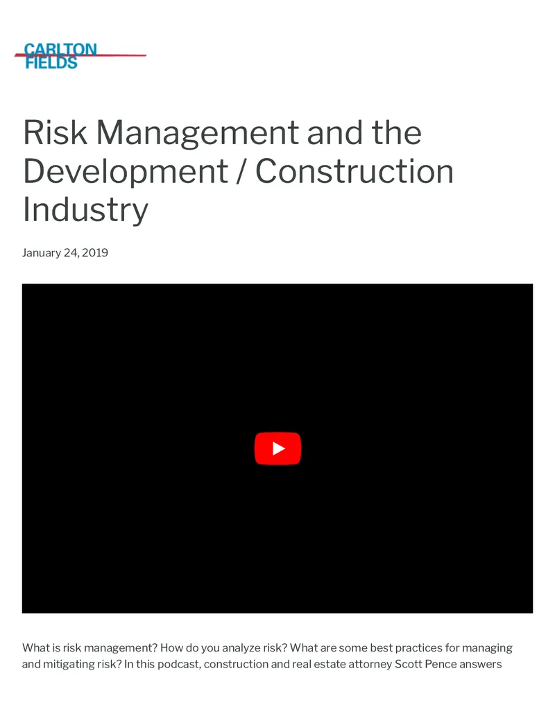 Risk Management in the Development and Construction Industry